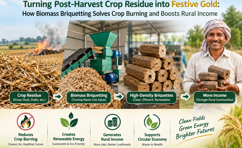 Turning Post-Harvest Crop Residue into Festive Gold: How Biomass Briquetting Solves Crop Burning and Boosts Rural Income